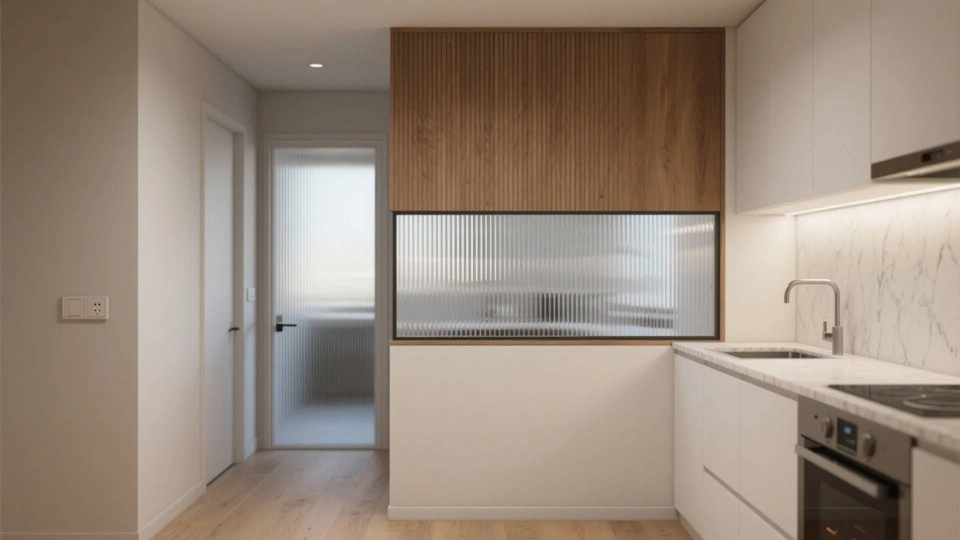 Half-Height Wall with Ribbed Glass Top