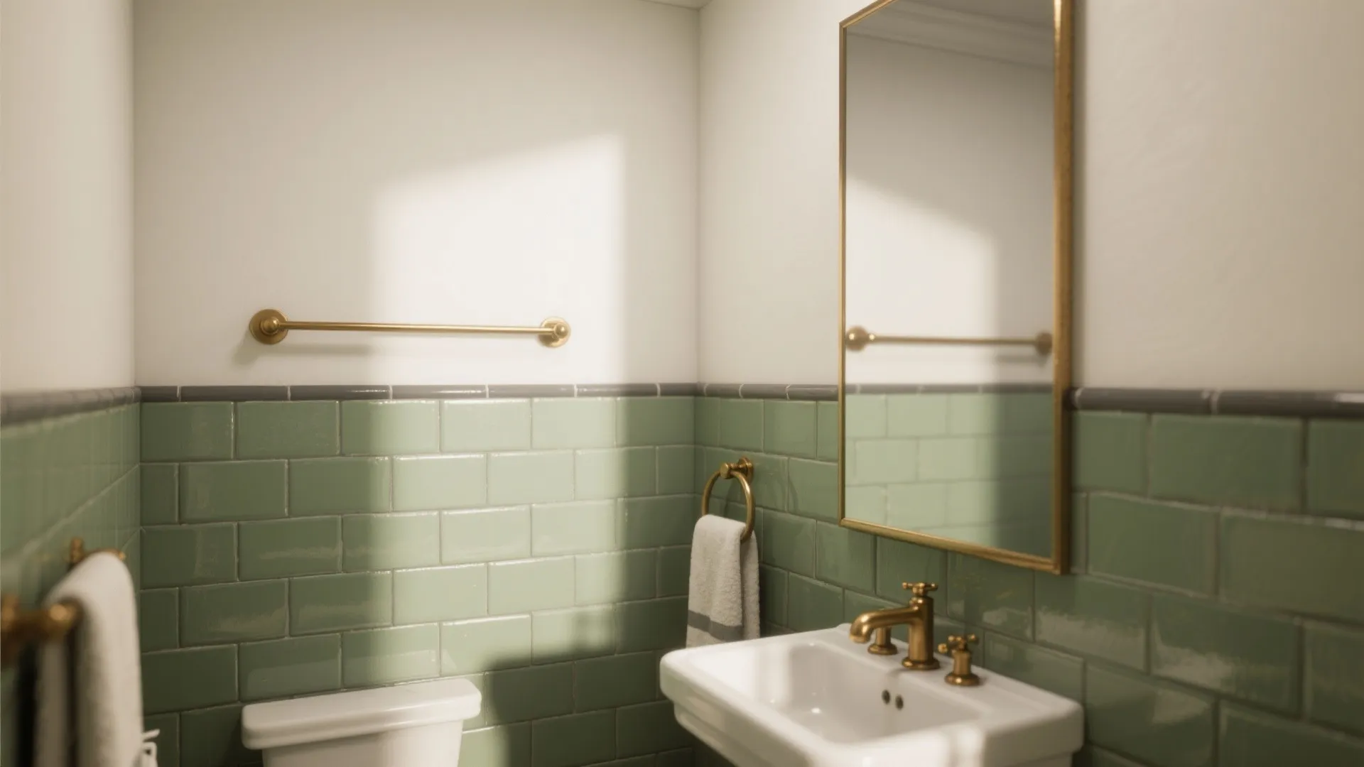 1. Half-wall sage green subway tiles