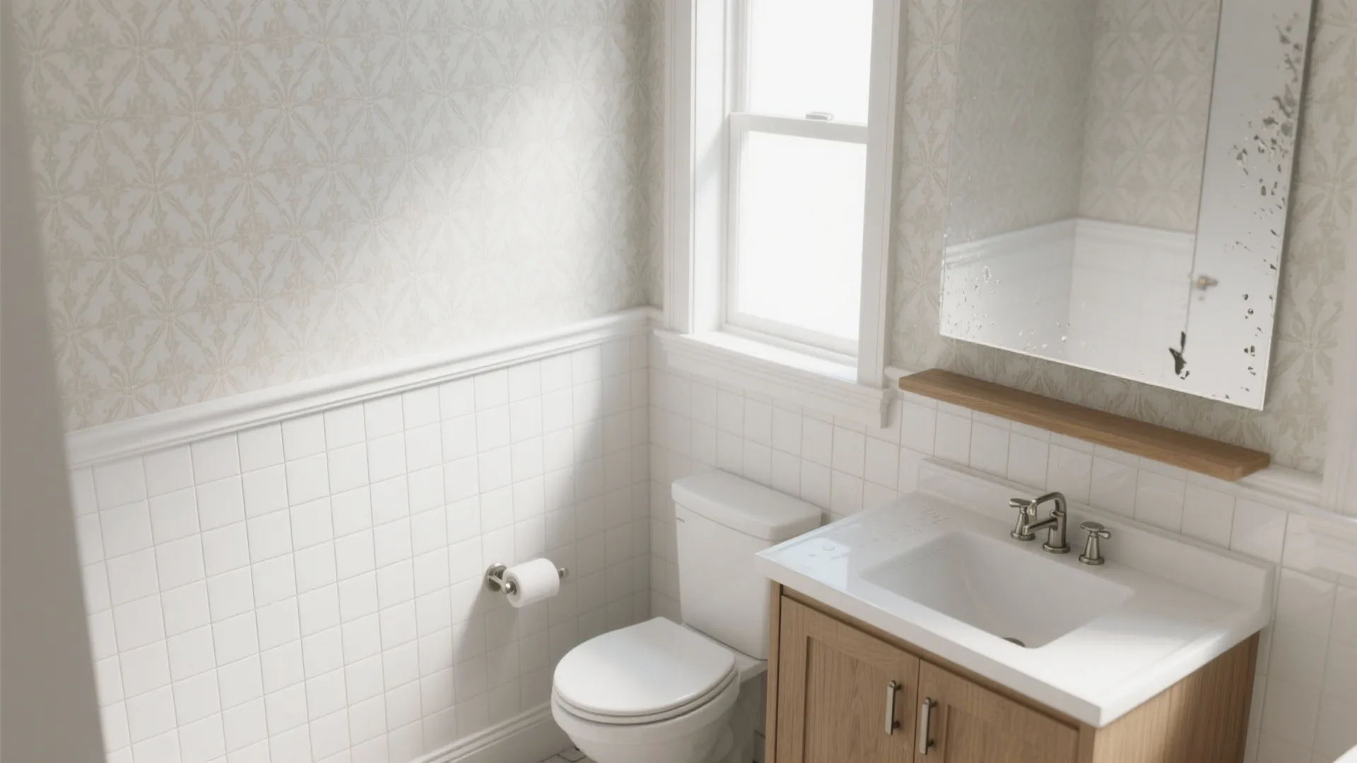 Half-Wall Strategy: Tile Below, Wallpaper Above