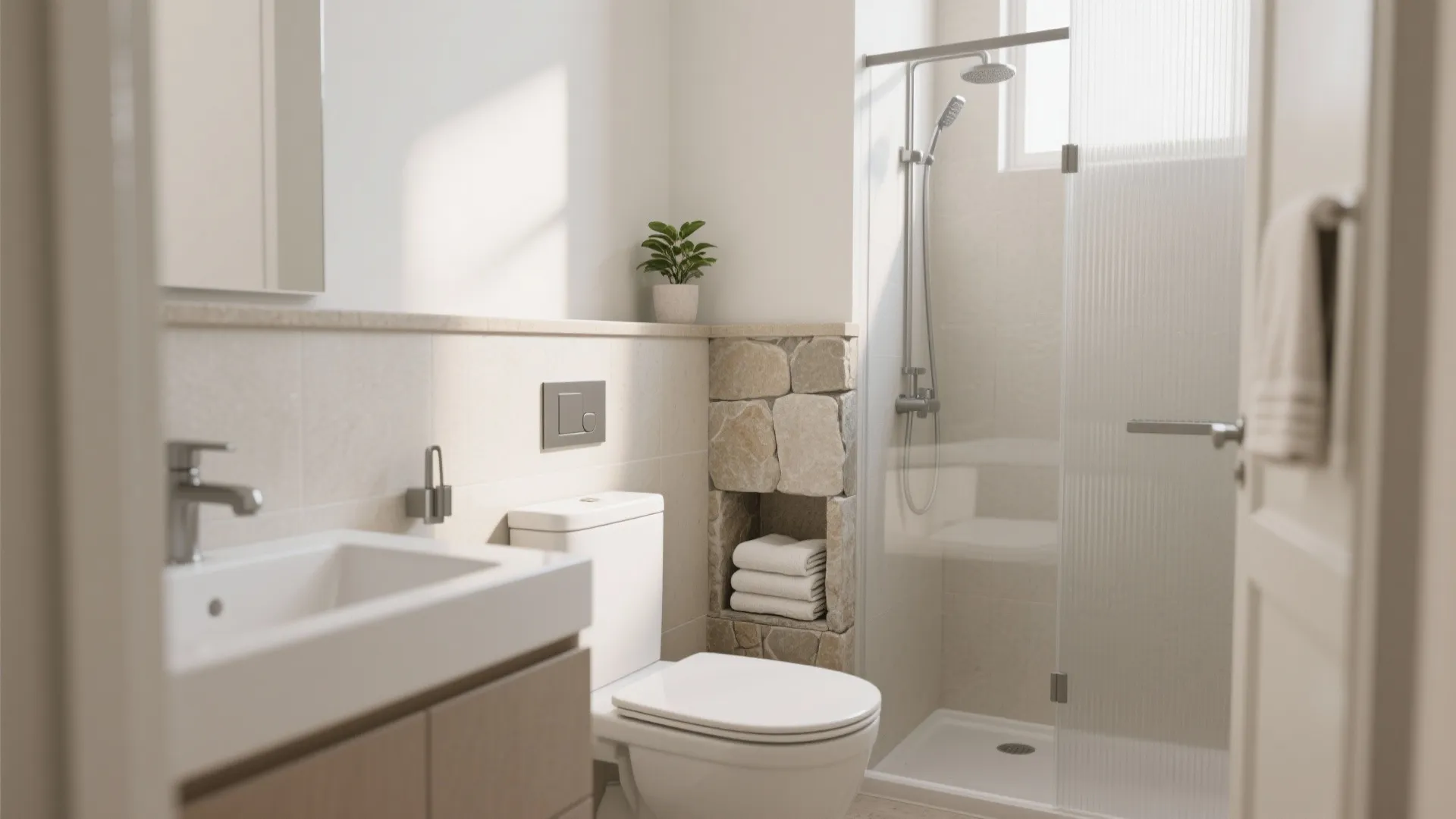 Half-Height Wall With Towel Niche