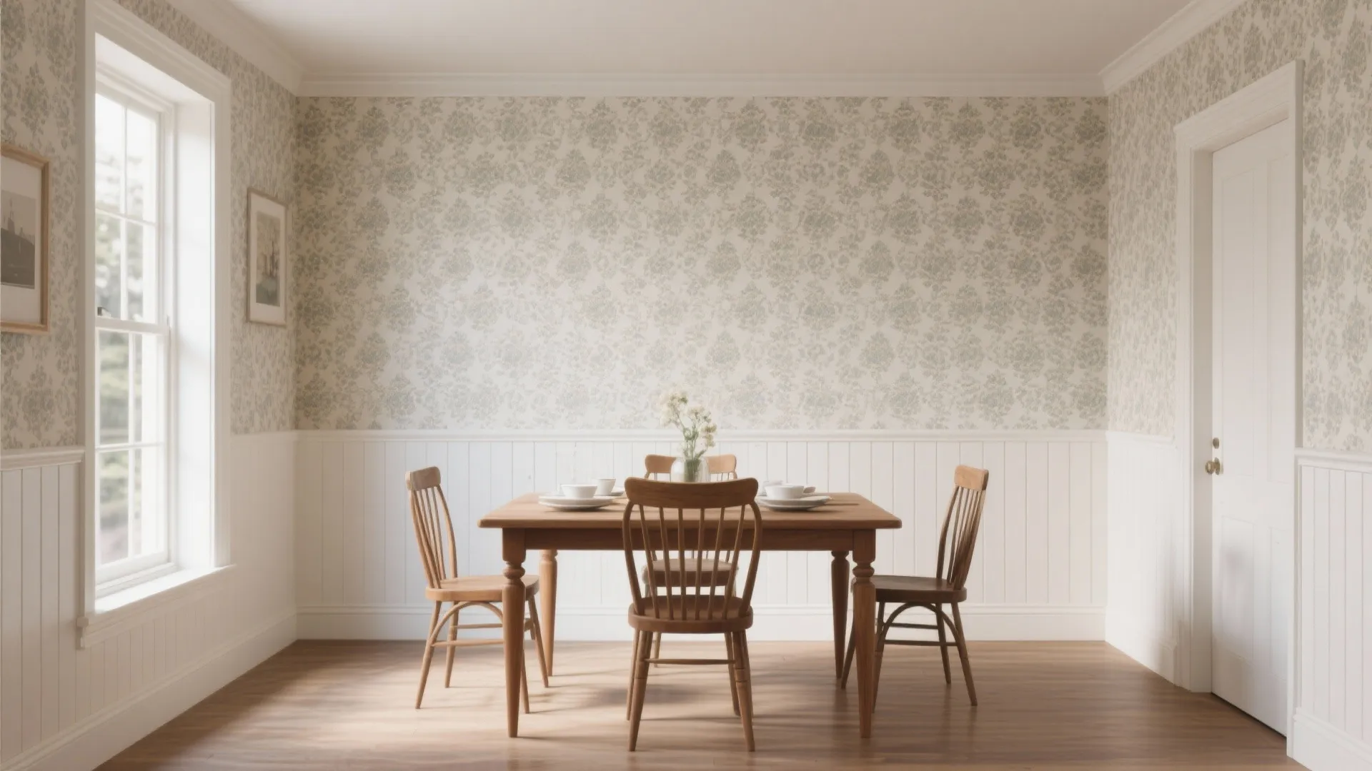 10. Half-Wall Wallpaper with Wainscoting