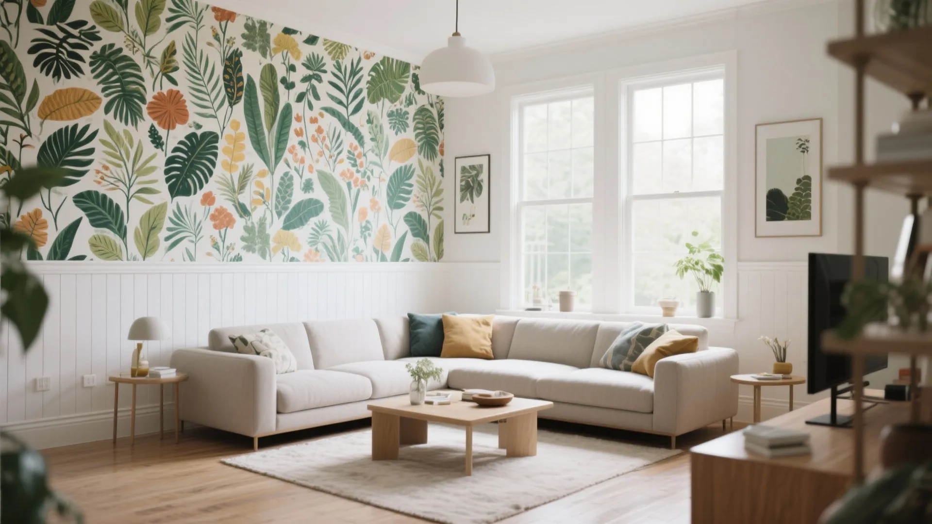 Half-Wall Wainscoting with Wallpaper