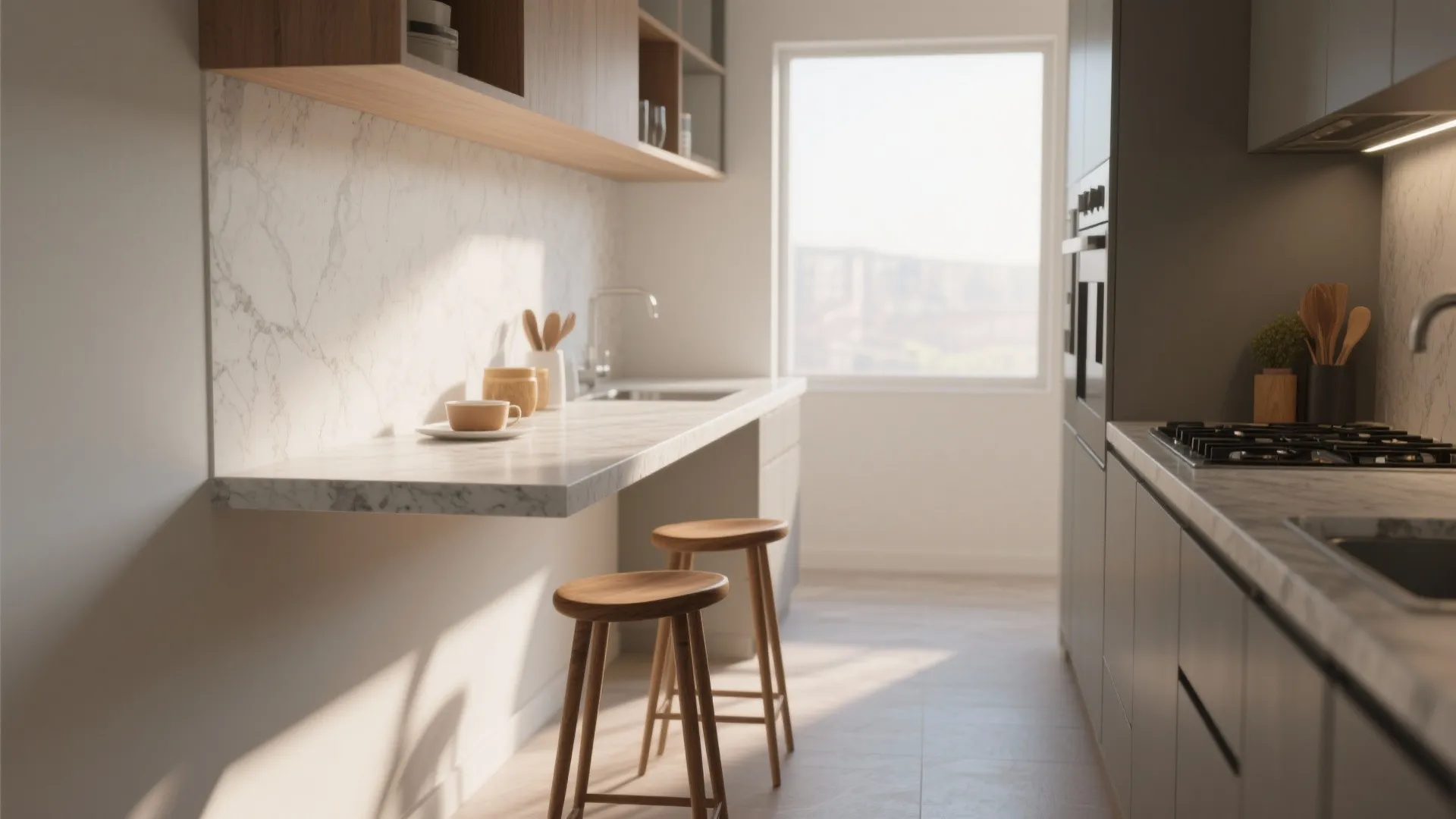 3. Half-wall with countertop (breakfast bar)