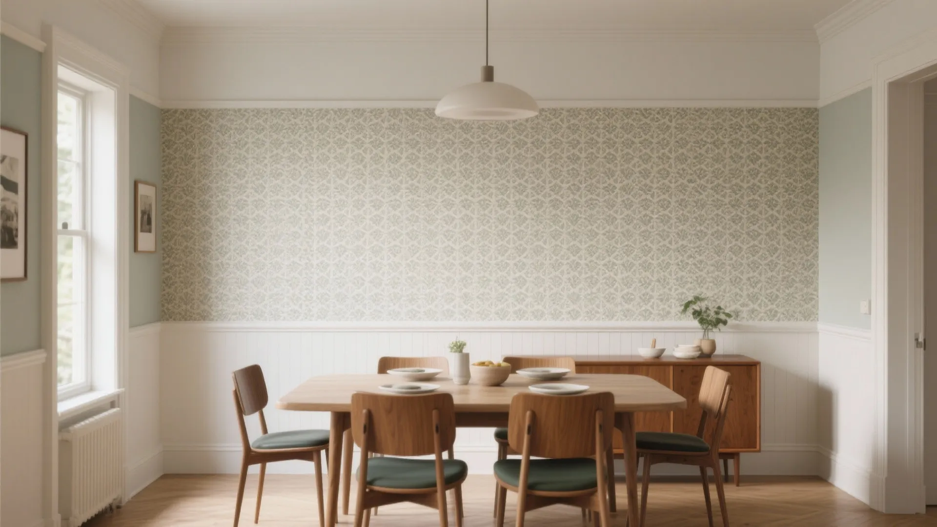 5. Half-Wall Wallpaper with Painted Upper Wall