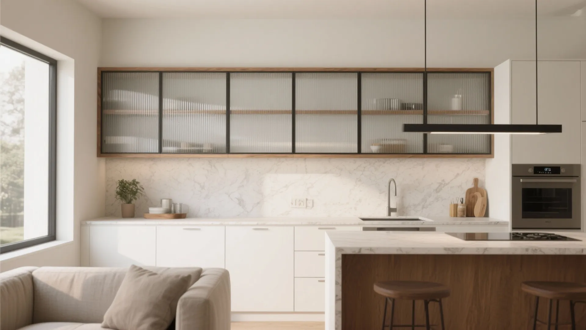 Half wall with reeded glass clerestory