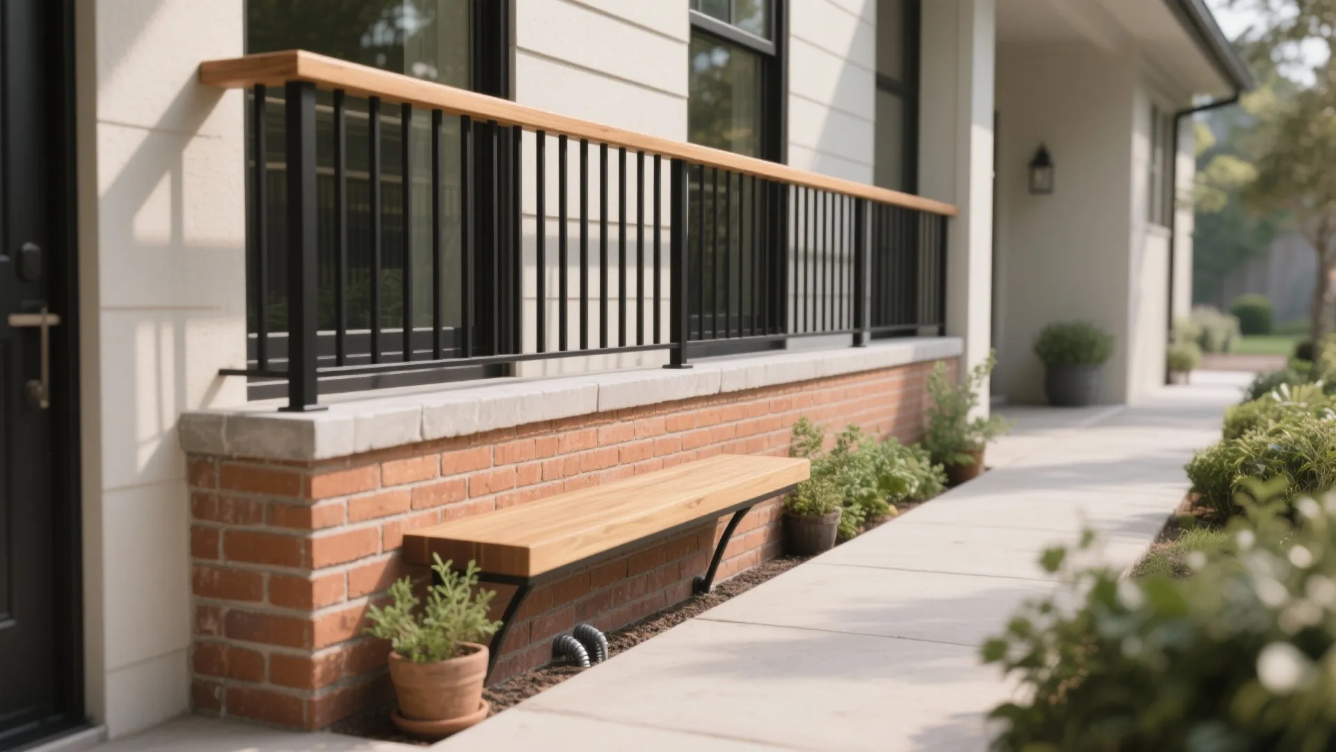 1) Brick Half-Wall + Slim Metal Balusters