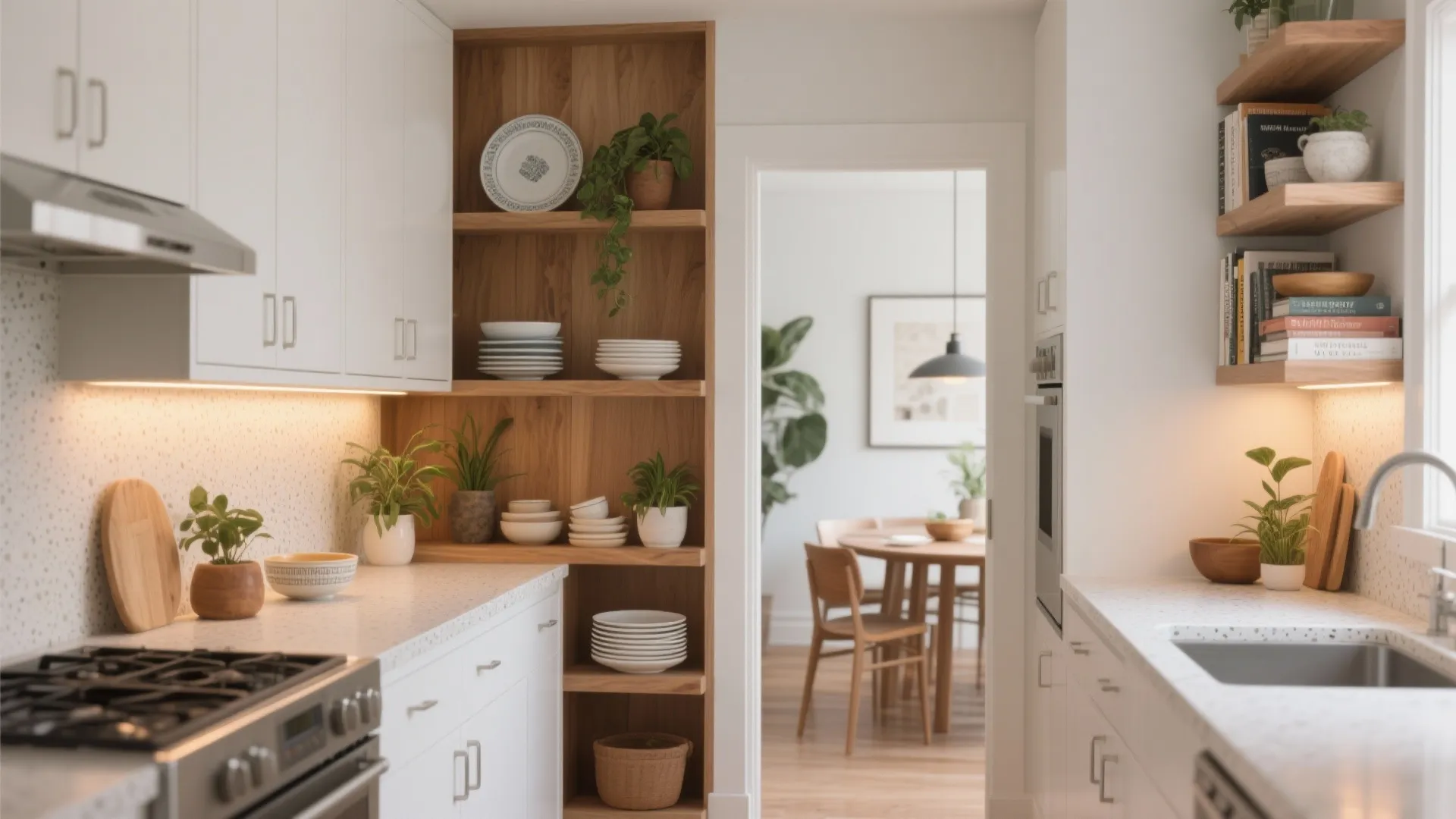 Half walls with open shelving