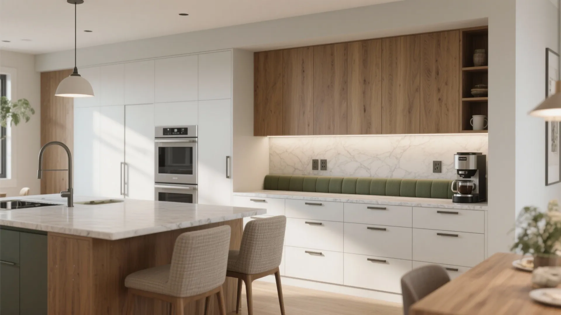 2) Half Wall with Built-in Storage or Banquette