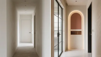 Modern Hallway Design with Arched Niche and Ambient Lighting