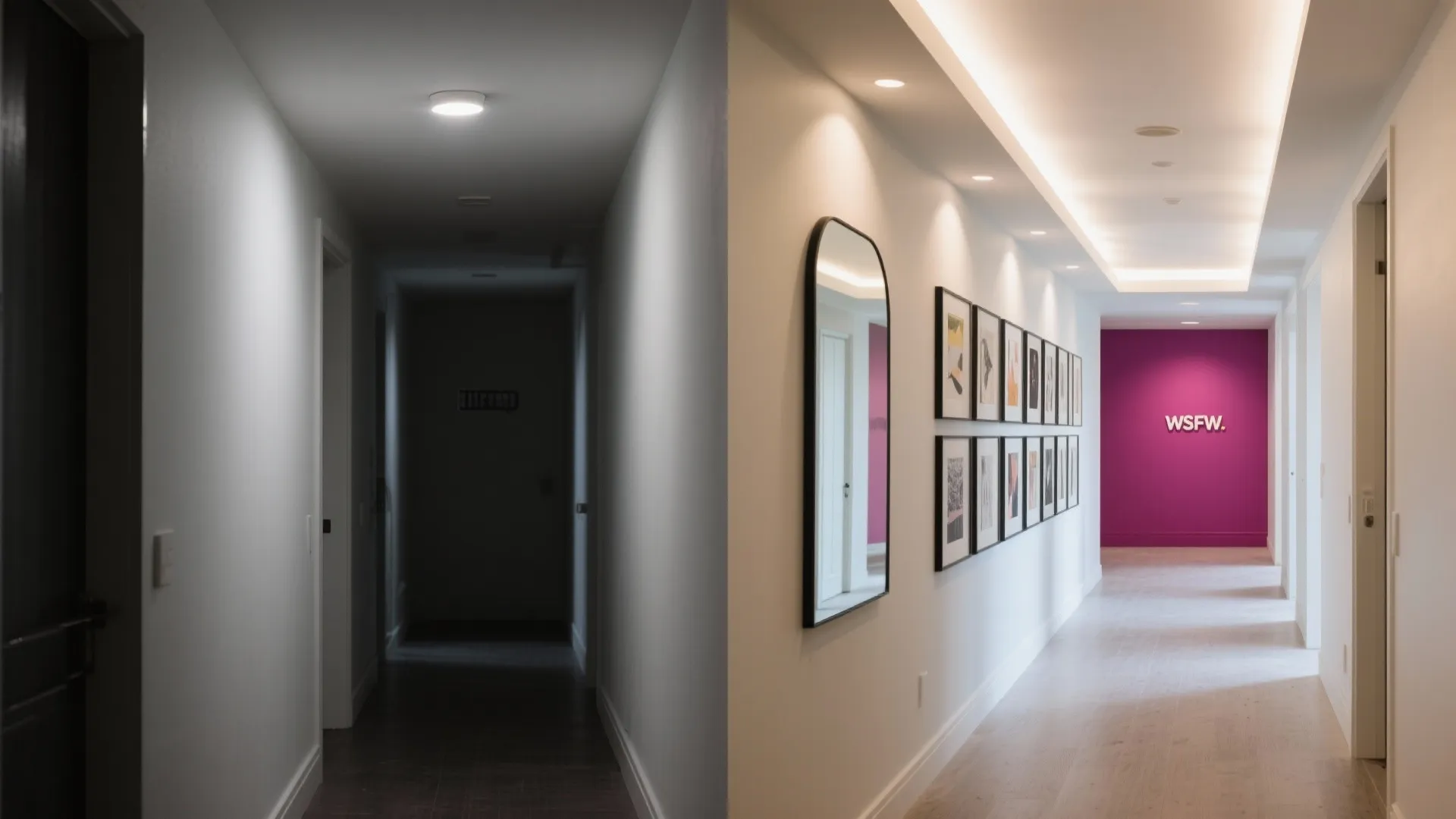 Mirrors, art curation, and a focal end wall