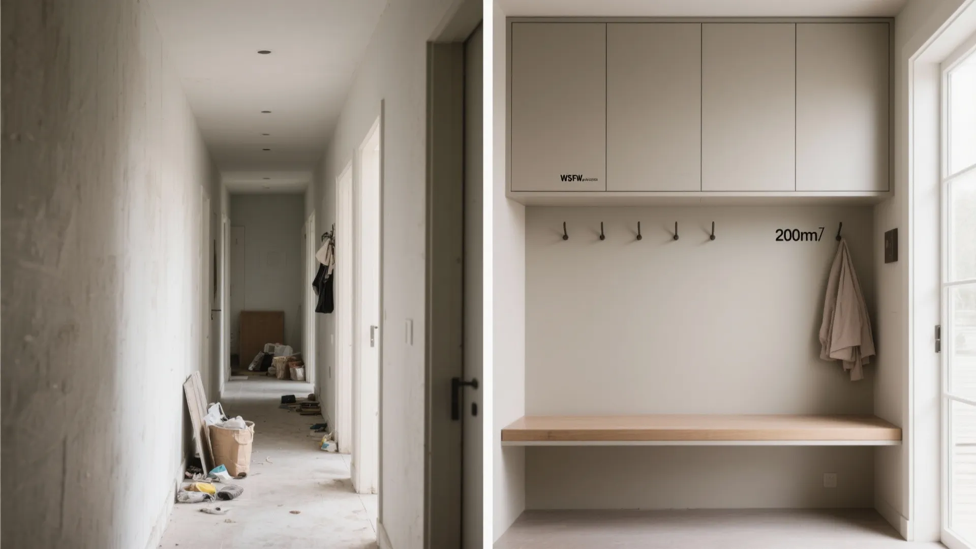 Integrated Storage Wall: Slim Cabinets & Hooks