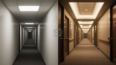 Hotel Hallway Design Transformation: From Sterile to Sophisticated