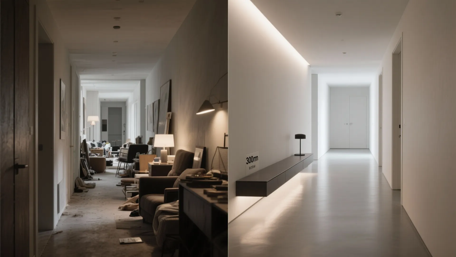 Slim furniture: bench + console within 300 mm depth