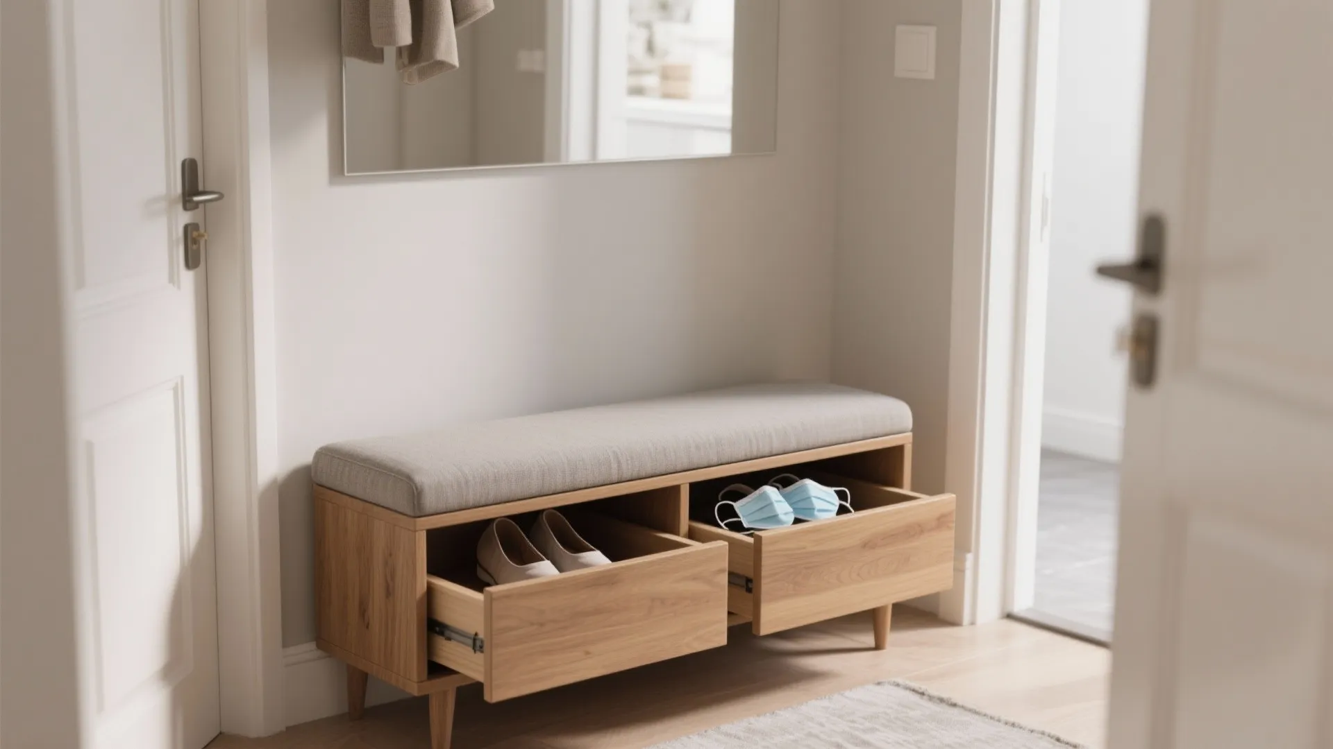 Bench-with-drawers as a landing zone