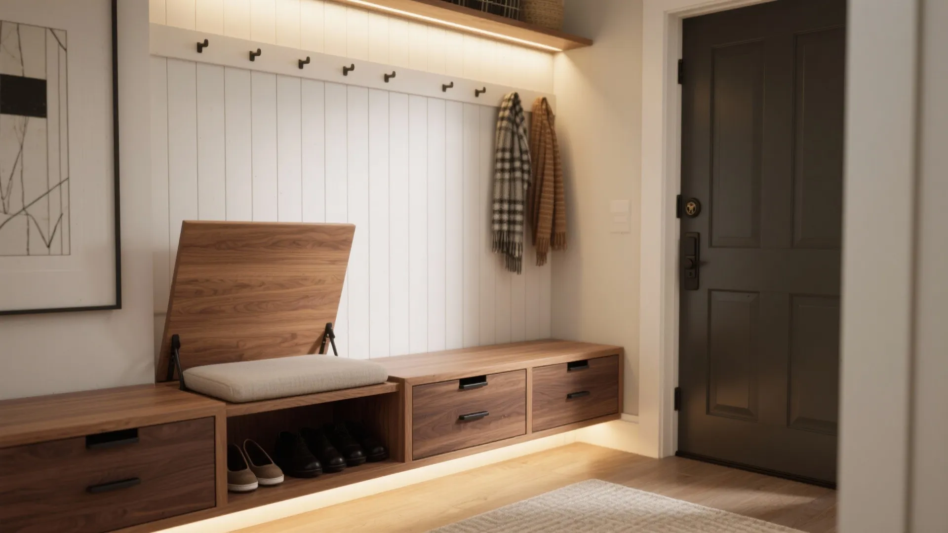 Built-in Hall Bench with Hidden Storage