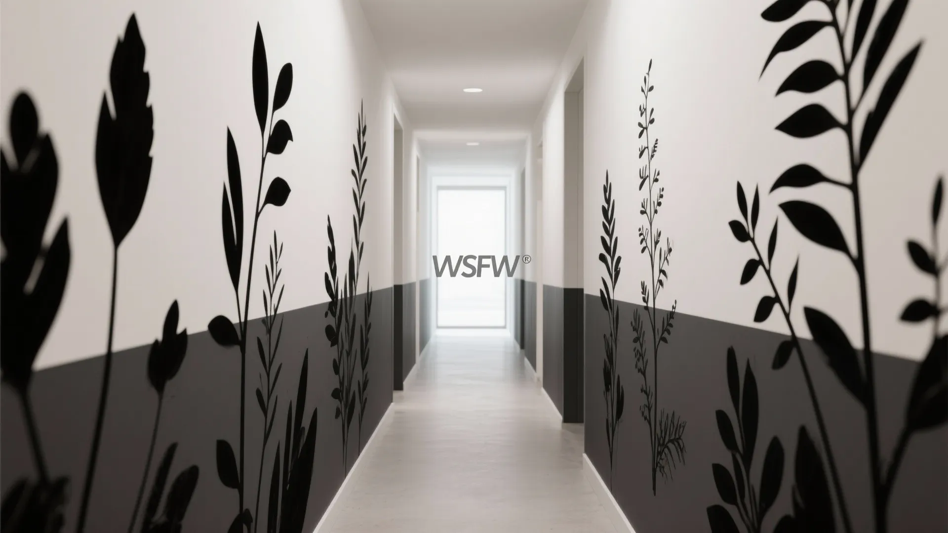 Bold Botanical Ink in a Narrow Hall