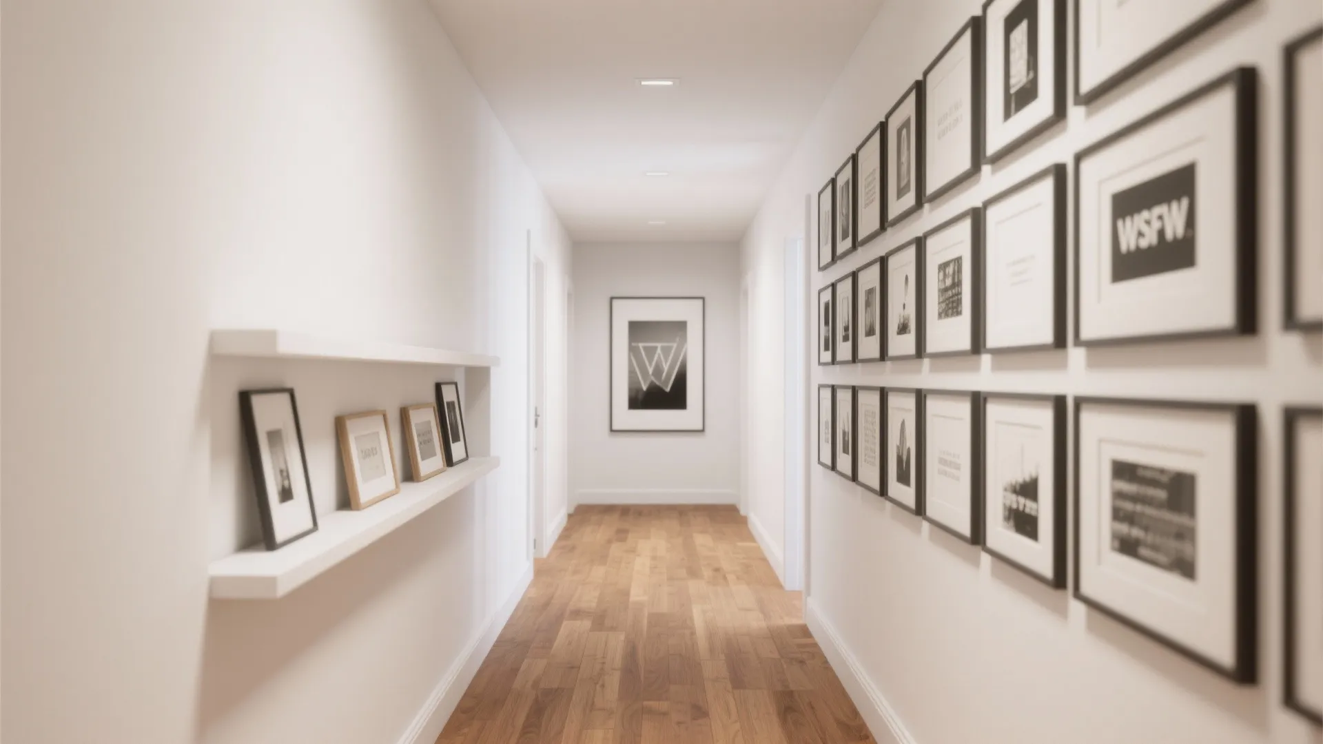 Curated frame arrangements: grids, ledges, and asymmetry