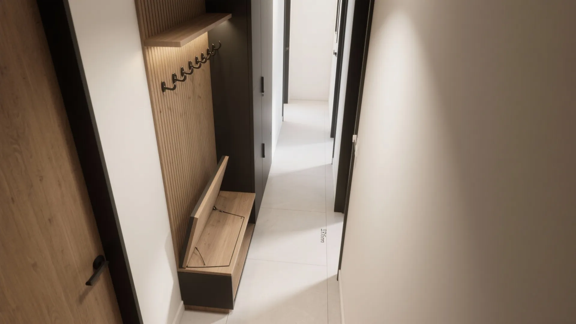 1) Minimalist hallway storage that doubles as a landing zone