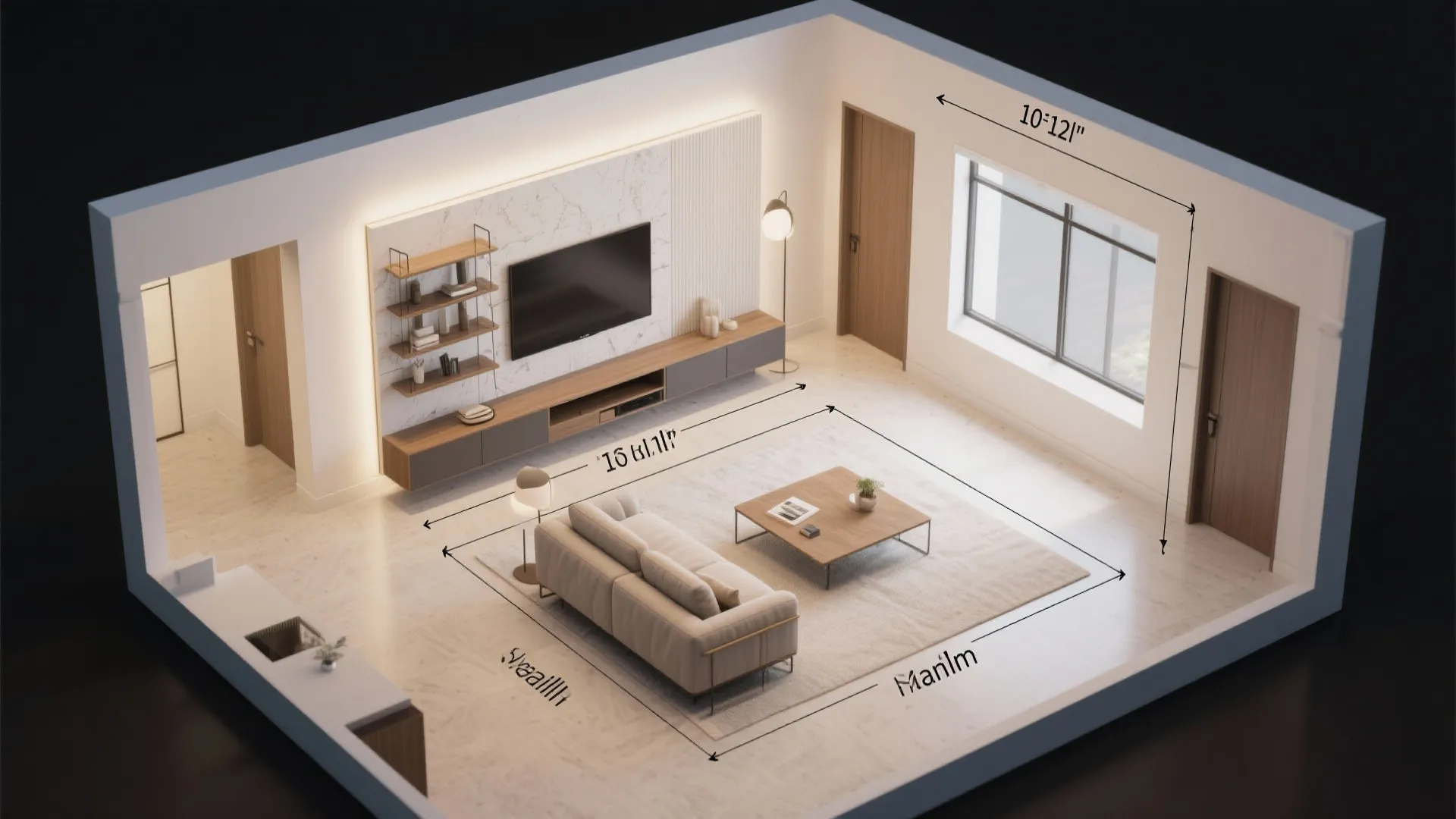 Asymmetrical shelves + low console combo