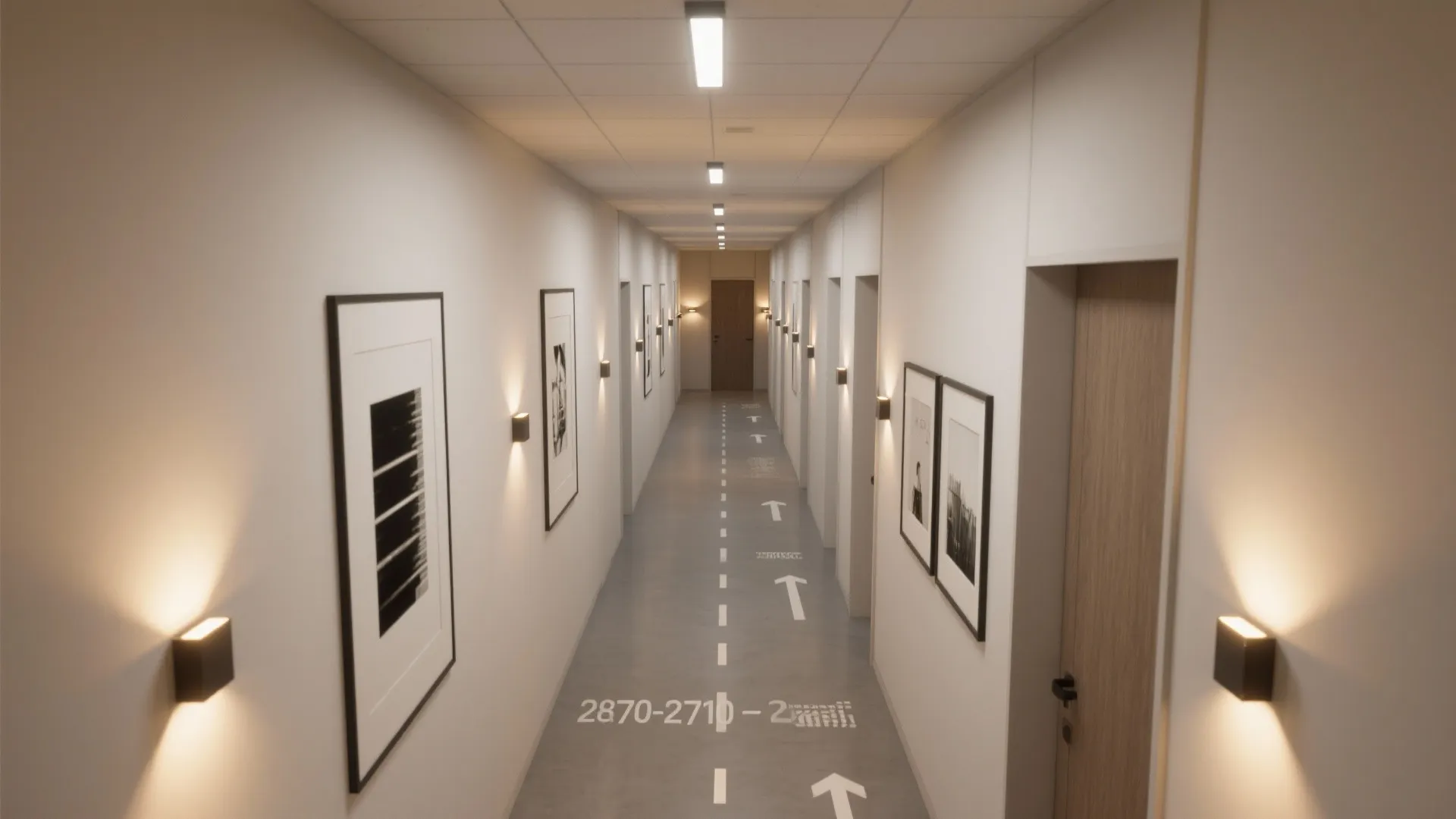 Gallery-wall hallway with low-profile lighting