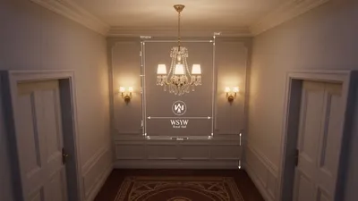 Elegant Royal Hallway Design with Crystal Chandelier