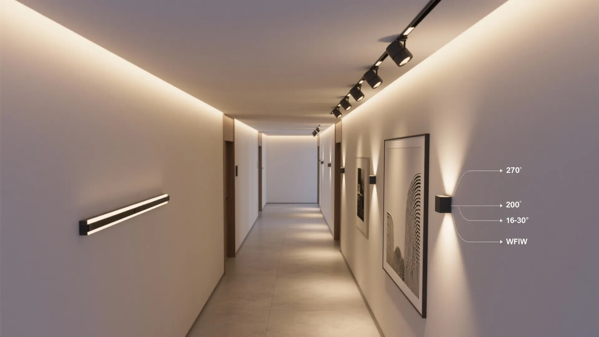 Layered lighting with low-glare wall washers