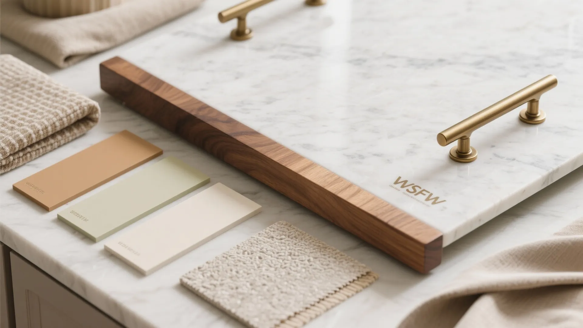 Material Mix: Stone Tops, Wood Accents, and Textured Paint