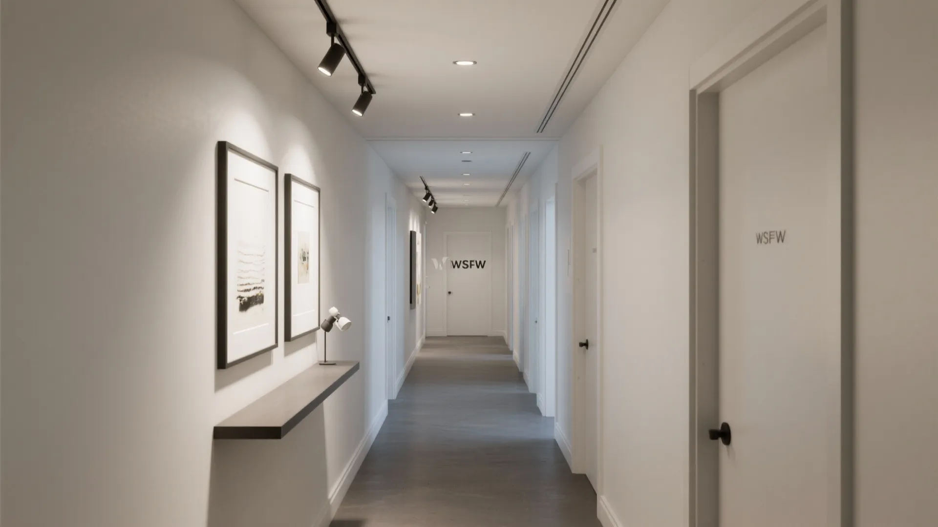 1) Minimal drywall edge trim with recessed micro-track