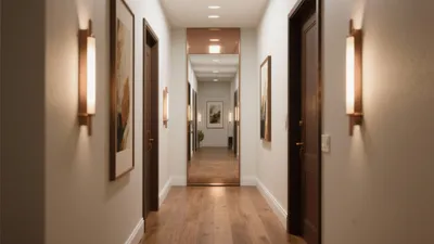 Modern Hallway Design with Warm Lighting & Mirror Illusion