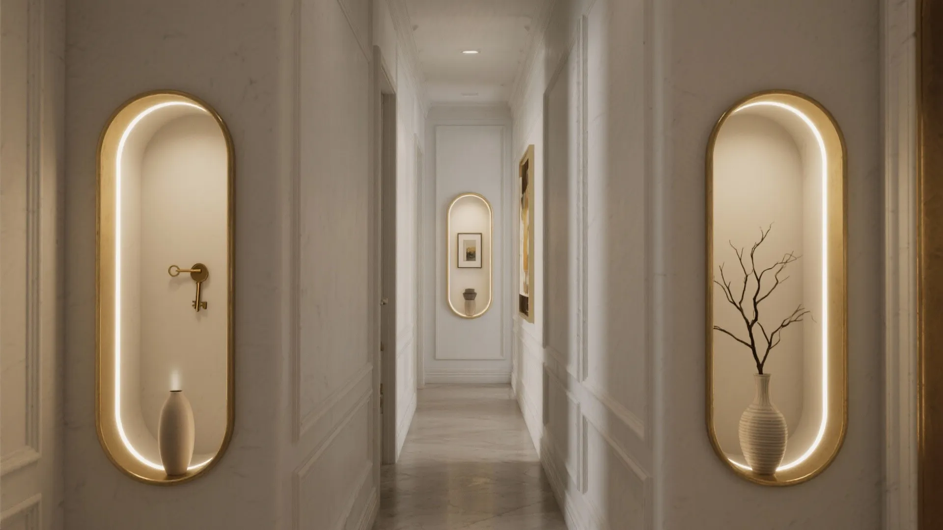 Built-in niche wall with layered lighting