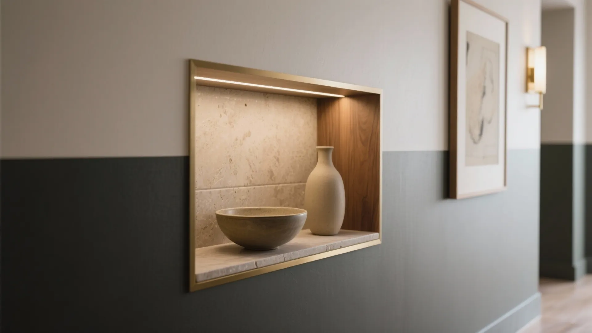 Artful wall treatments and integrated niches