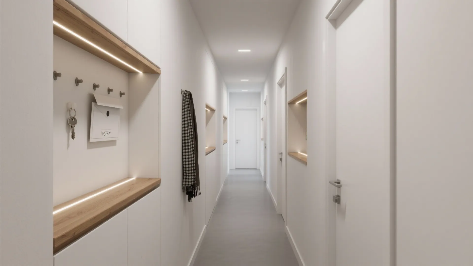Minimalist Storage Niches Along the Hall