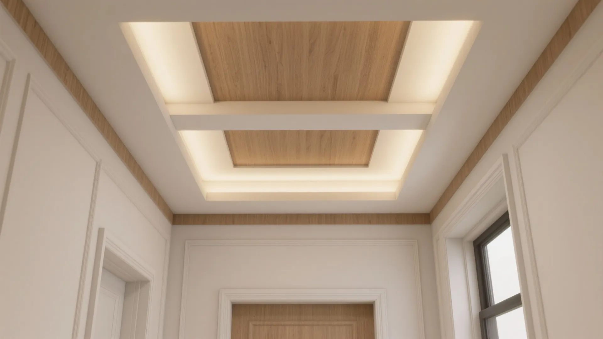 Textured Ceiling Beams and Warm Trims