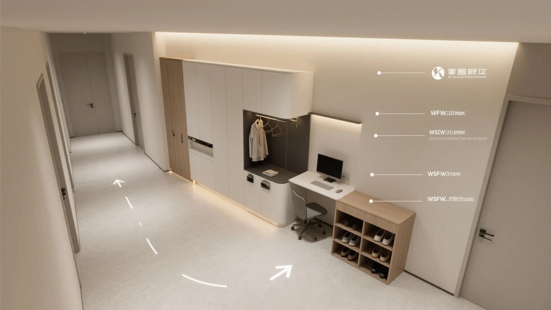 4) Media-ready hall unit with concealed workstation