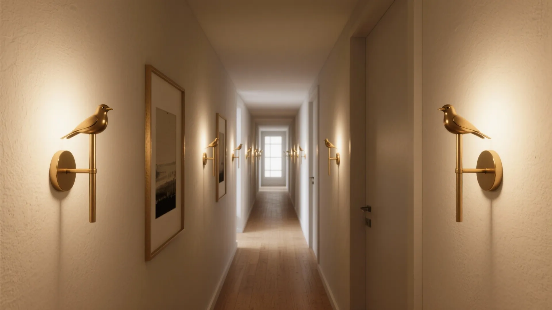 1. Minimalist metal bird sconce for narrow hallways