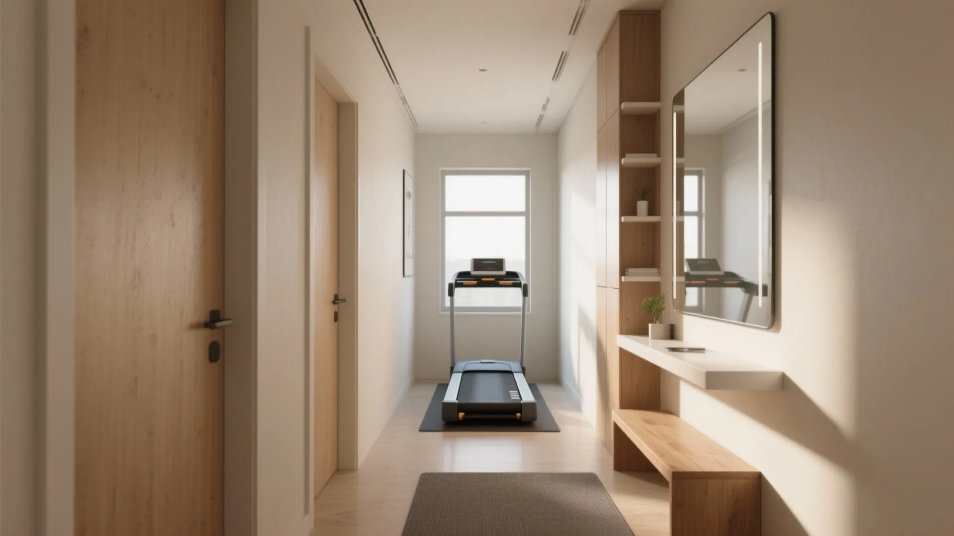 2. Build a slim workout console into a hallway or alcove