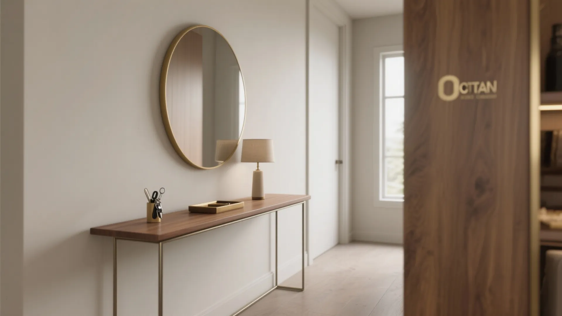 Slim console along the hallway