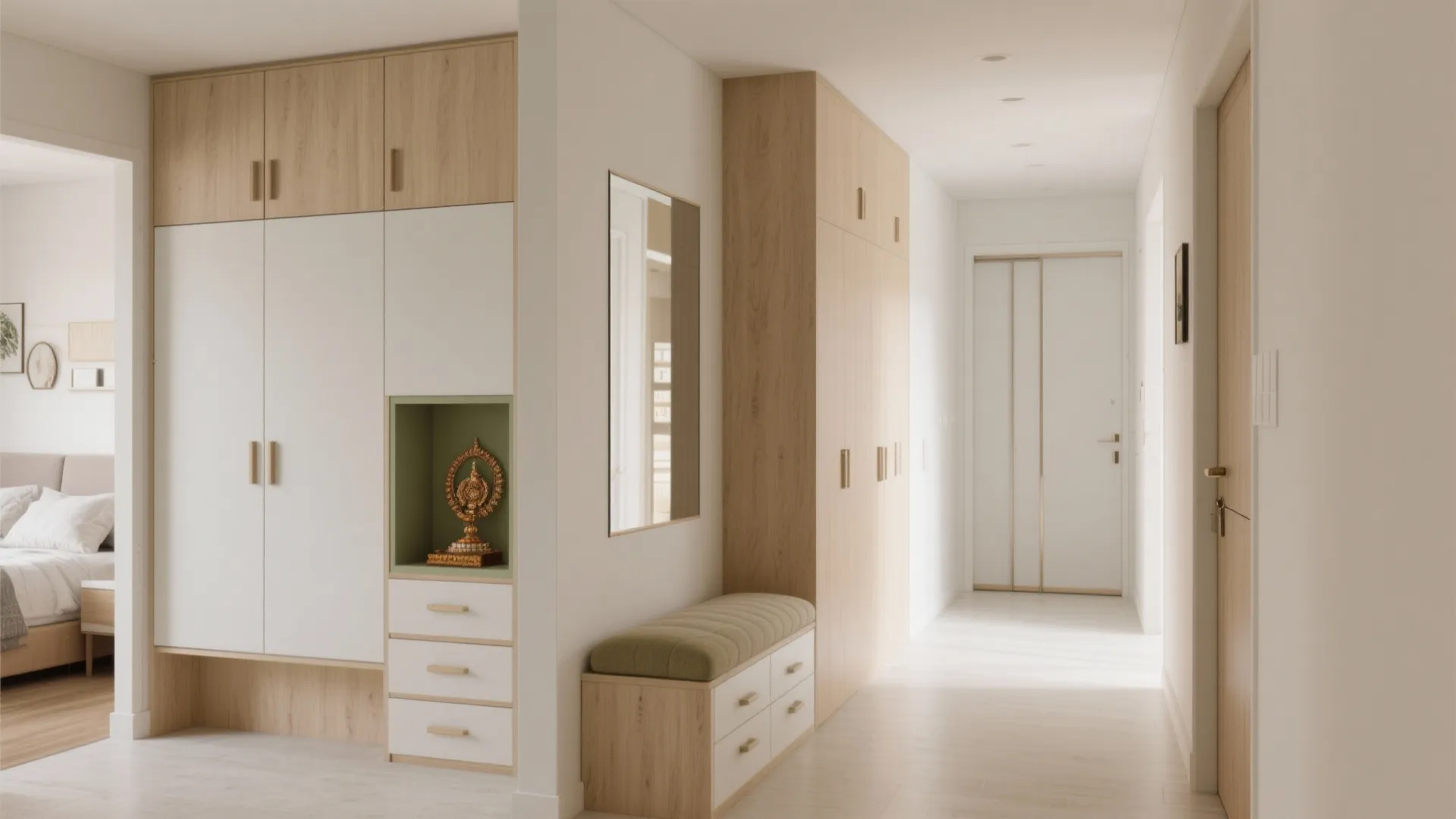 Entry-to-Bedroom Flow with Built-in Storage