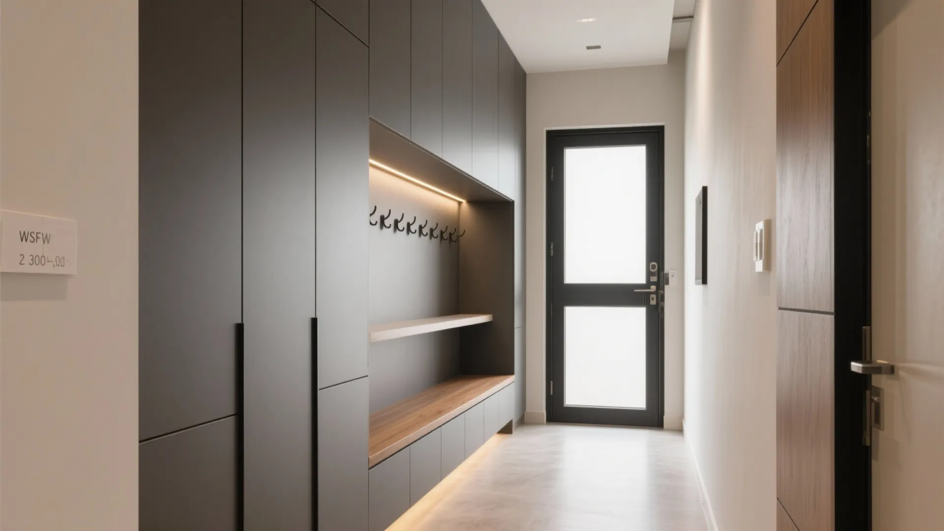 Vertical storage walls in the hallway