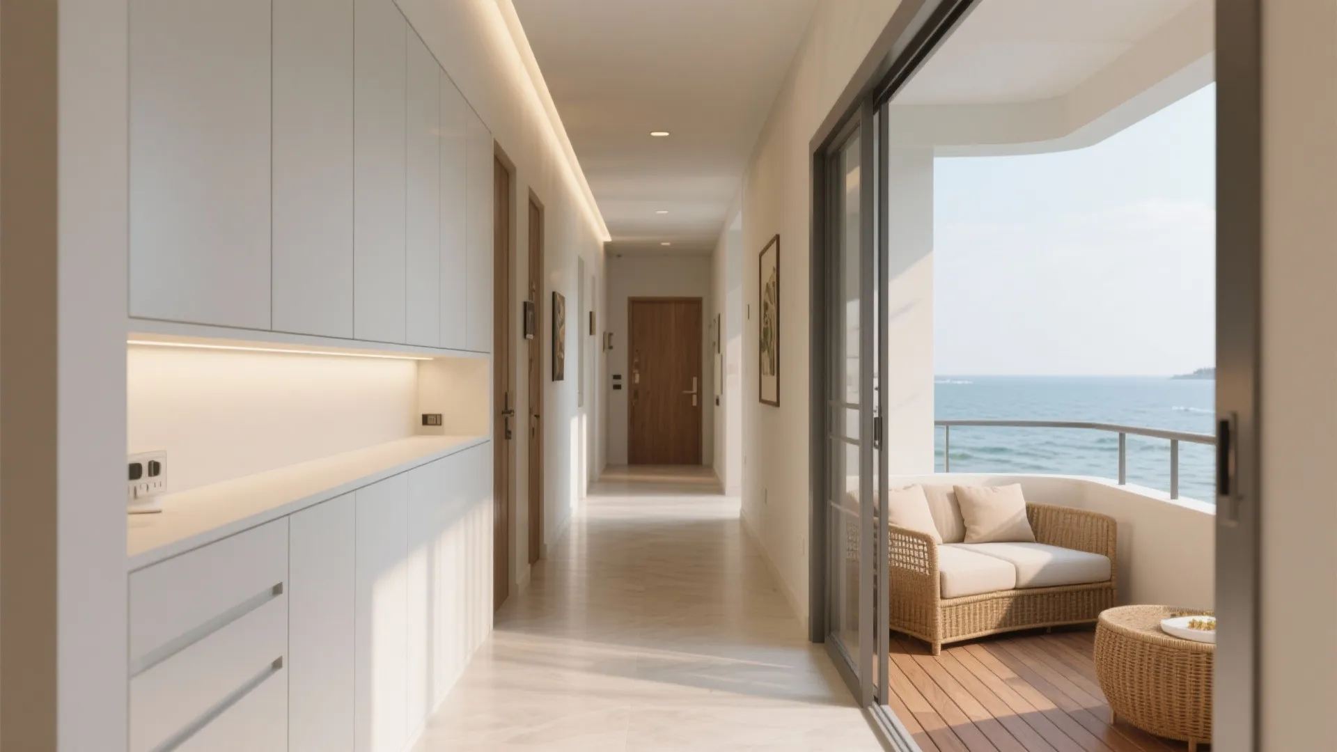 5) Storage walls and sliding doors for a cleaner flow