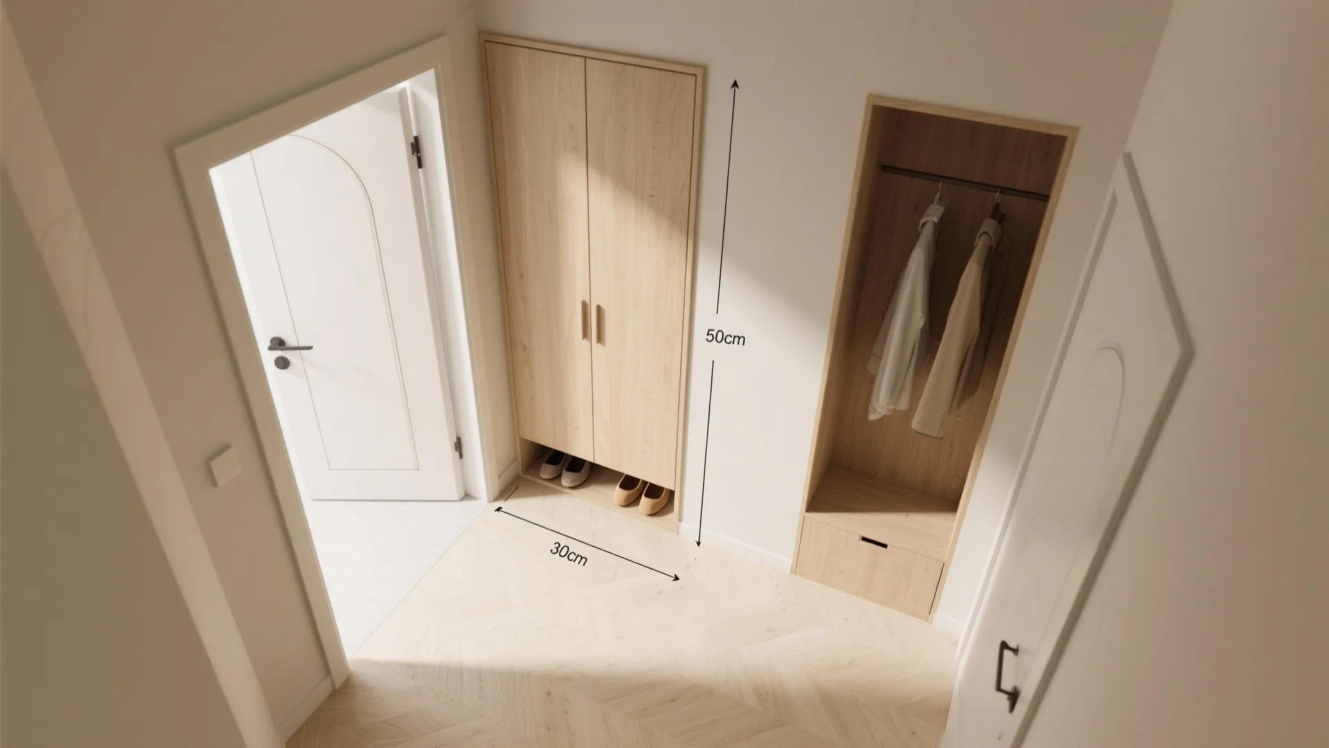 Shallow-depth shoe and coat combo