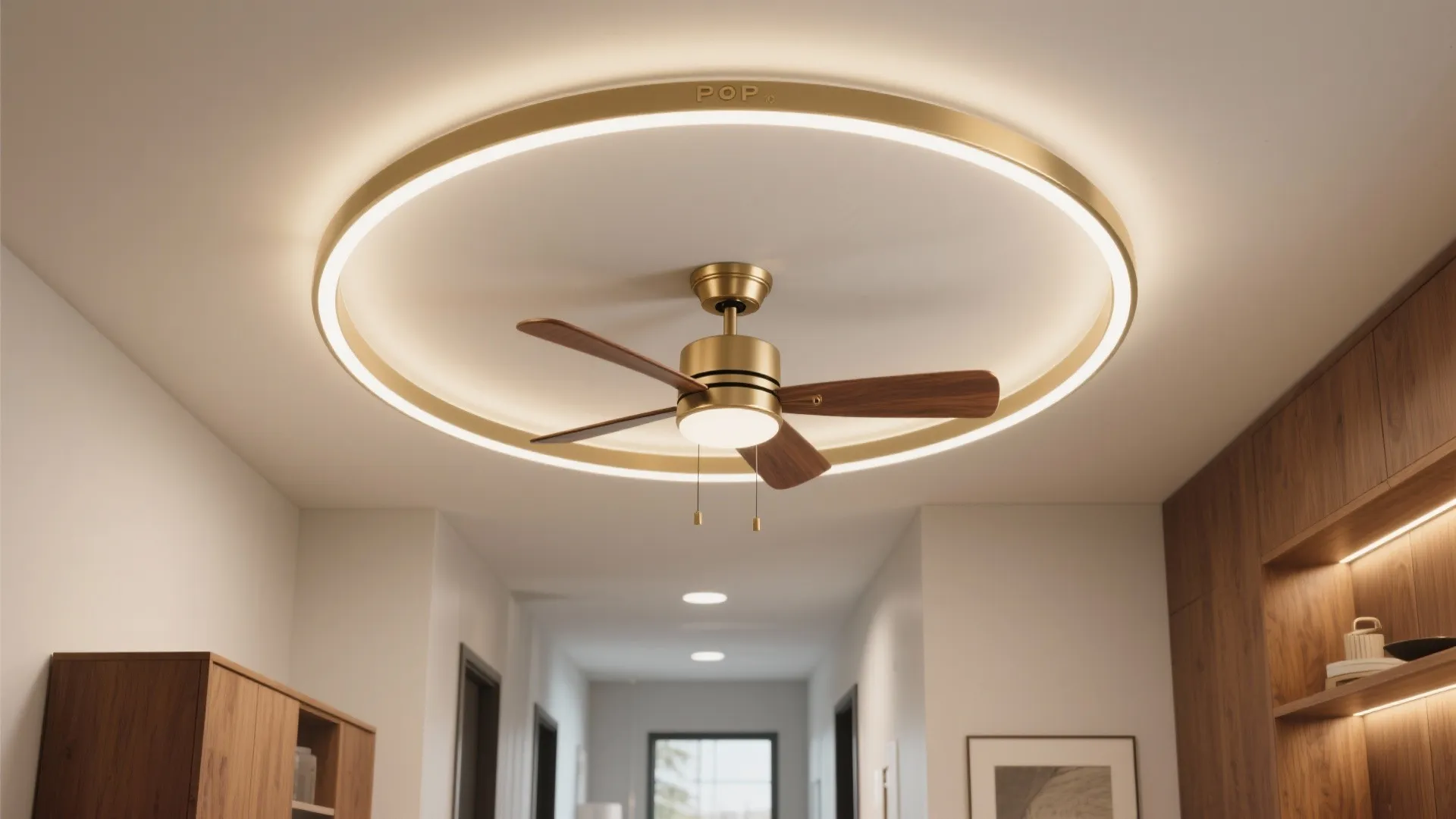 2) POP halo ring with integrated LED and downrod fan