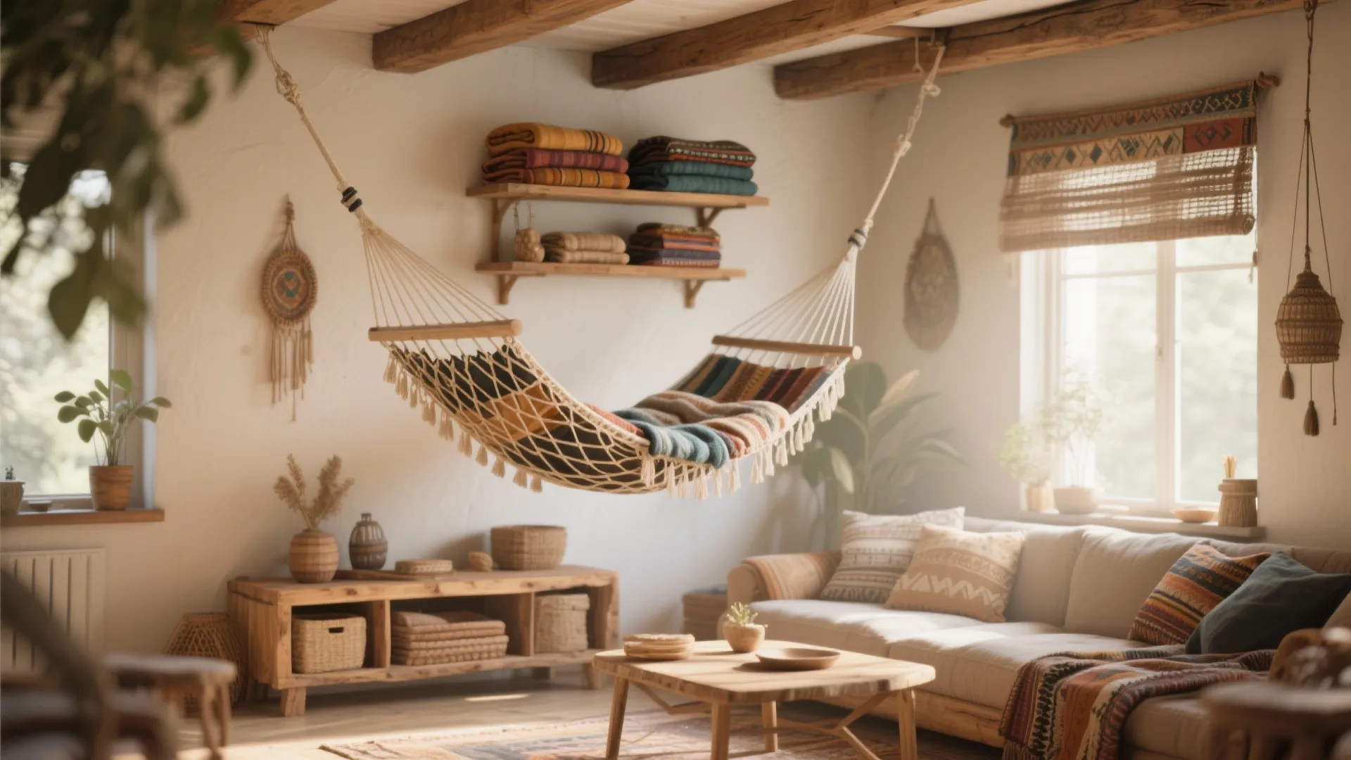 10. Ceiling-Hung Hammock Shelf