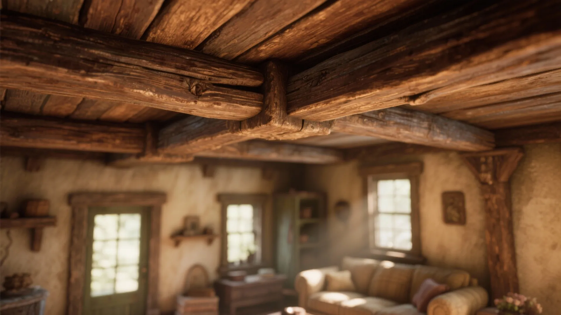 1. Hand-Hewn Wooden Beams