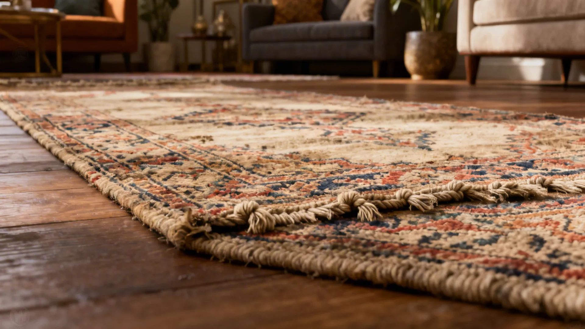 Close-up of a faded hand-knotted Persian runner showing knot detail and authentic wear.