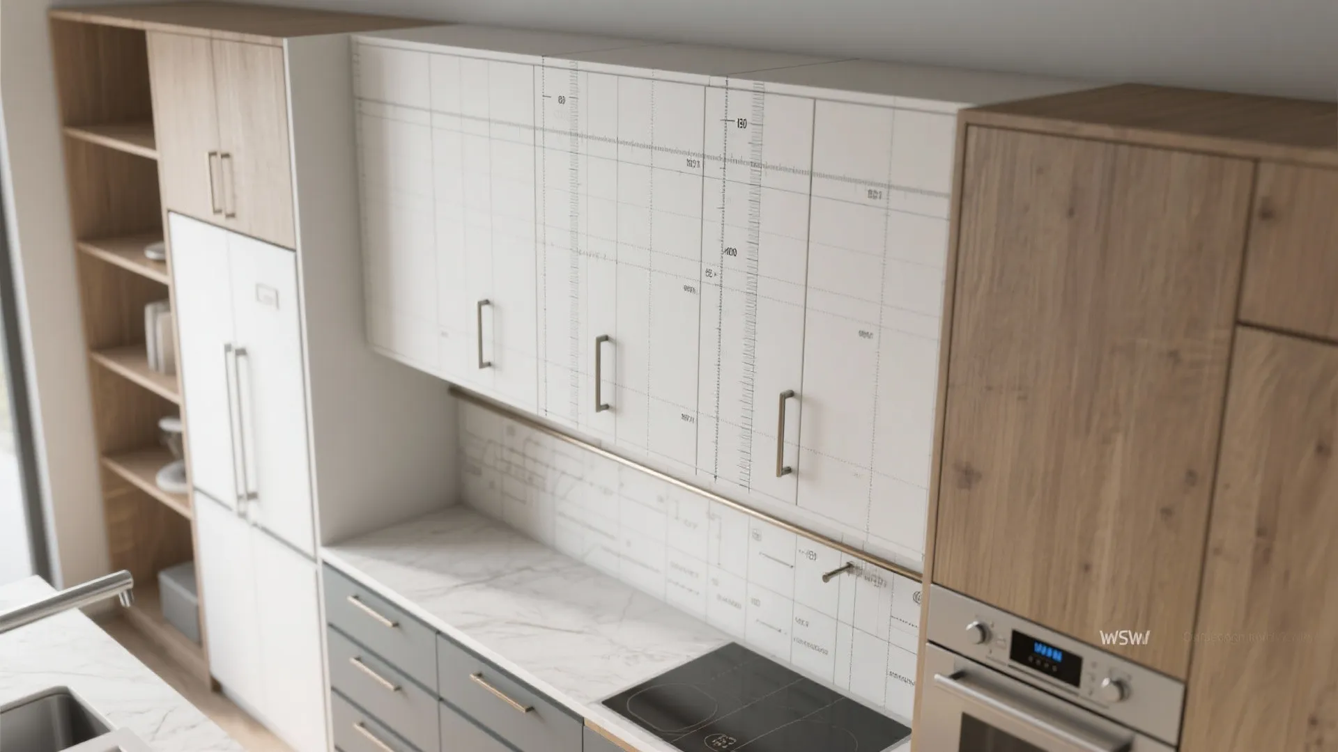 5. Consistent grid alignment across the kitchen