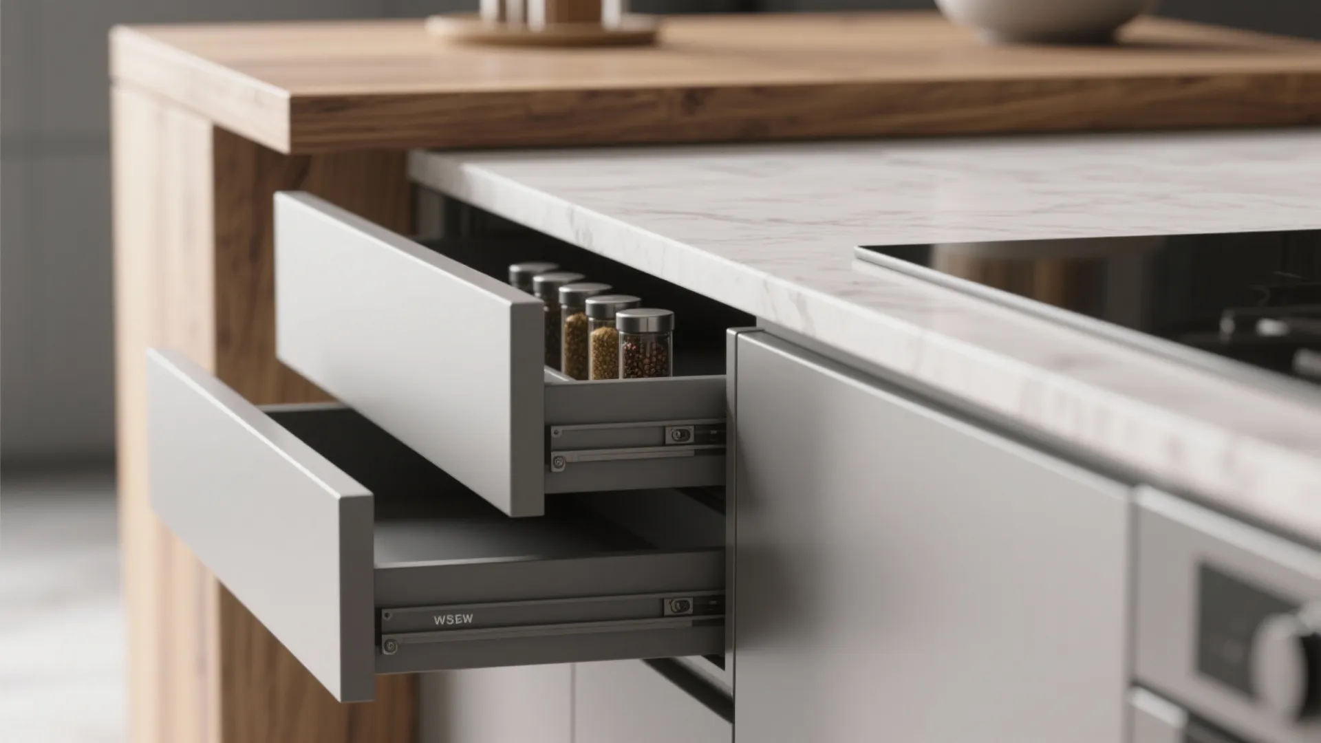 1. Go handleless with cleverly hidden storage