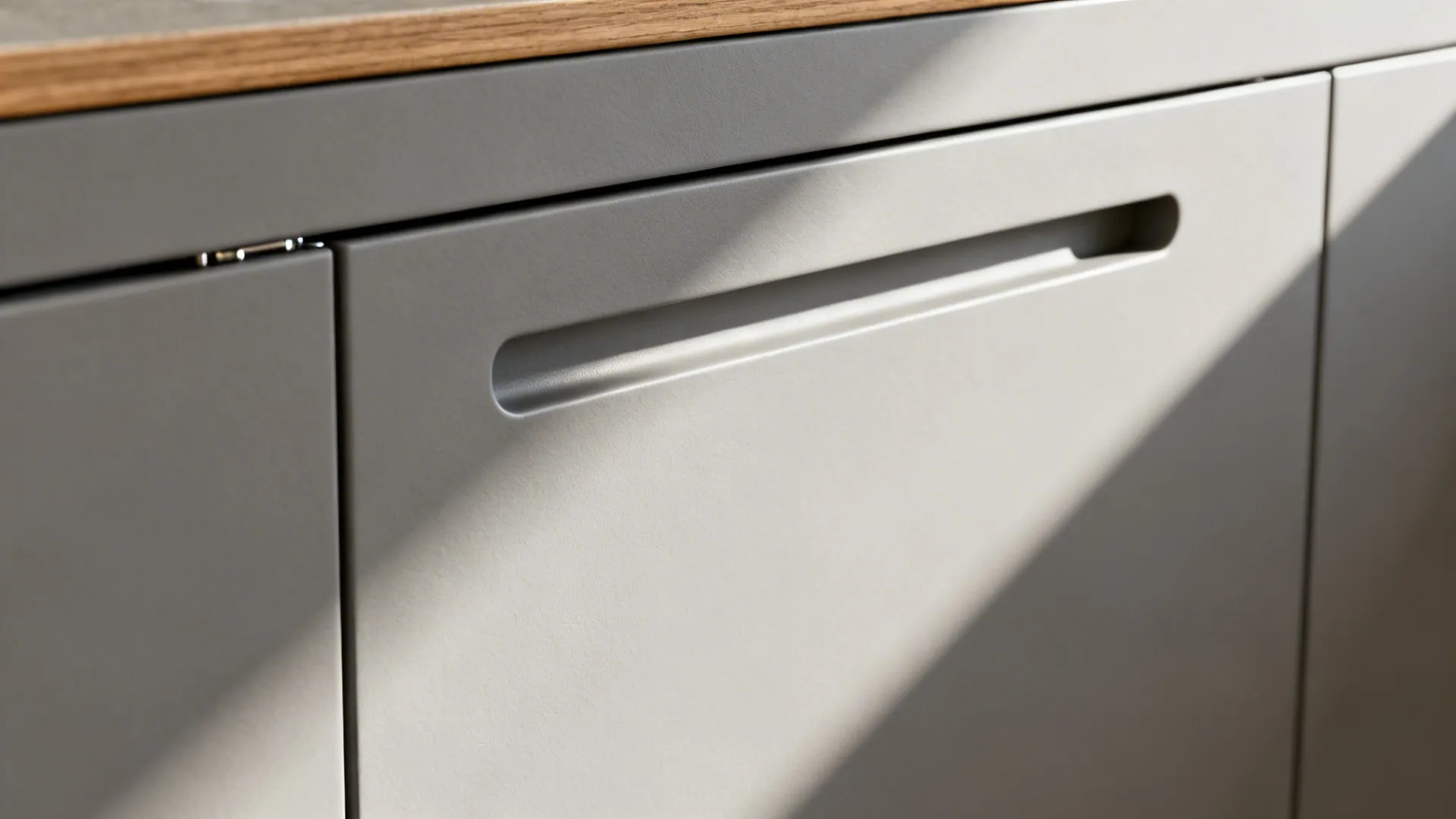 Minimalist storage in a C-shaped kitchen