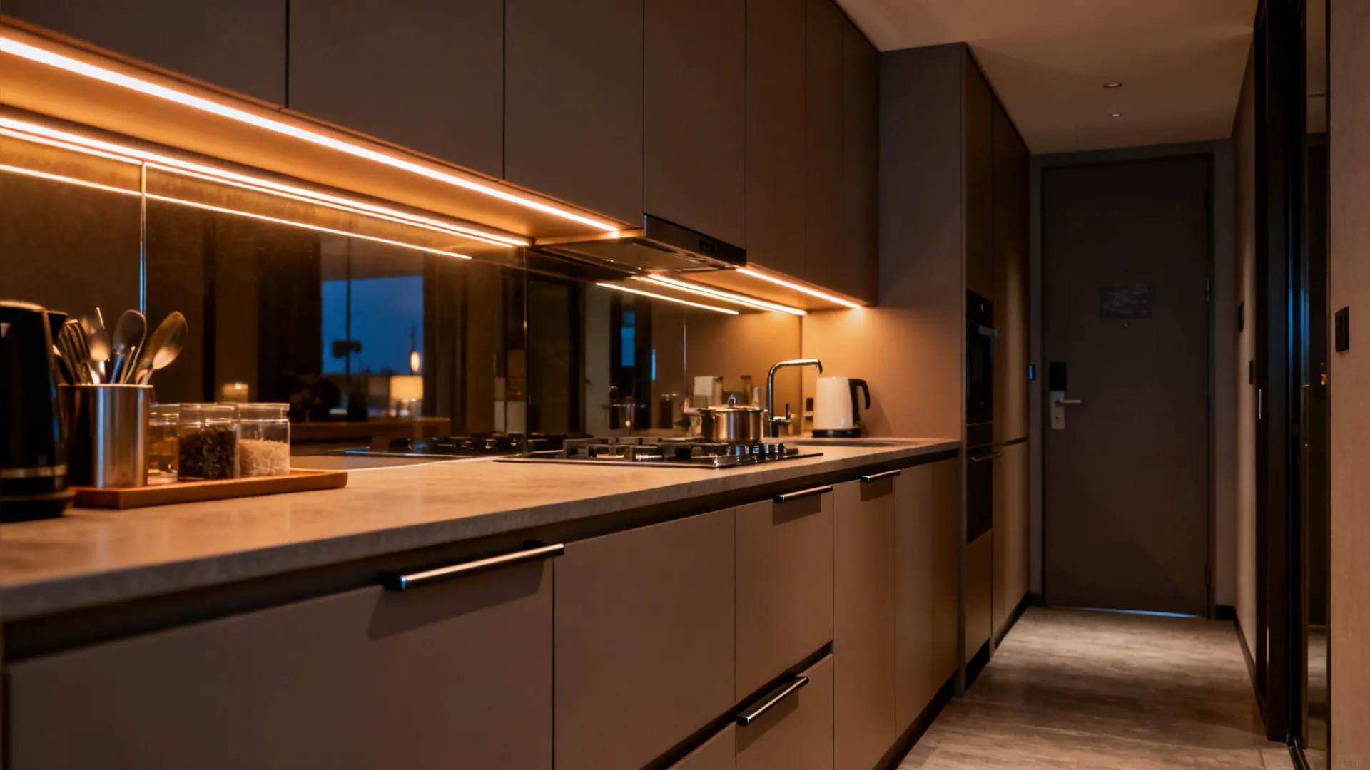 Handleless rails and integrated lighting