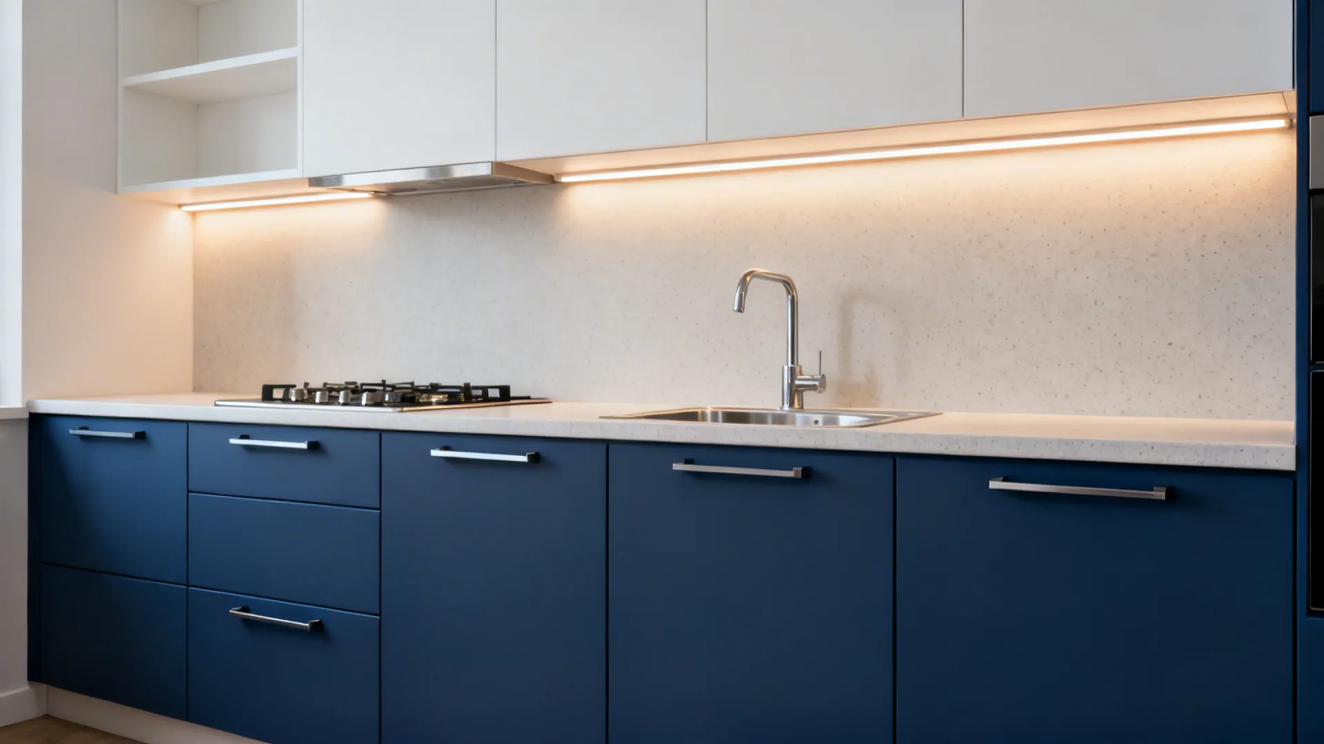 Handleless Dark Blue with LED Rails